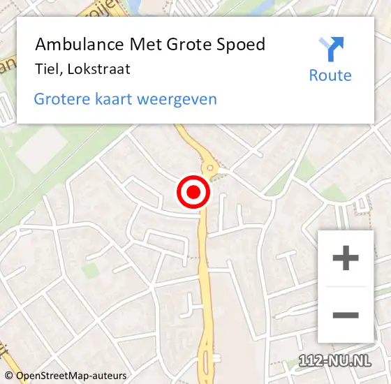 Locatie op kaart van de 112 melding: Ambulance Met Grote Spoed Naar Tiel, Lokstraat op 28 juli 2022 21:29