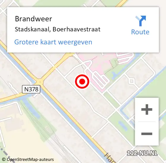 Locatie op kaart van de 112 melding: Brandweer Stadskanaal, Boerhaavestraat op 28 juli 2022 22:13
