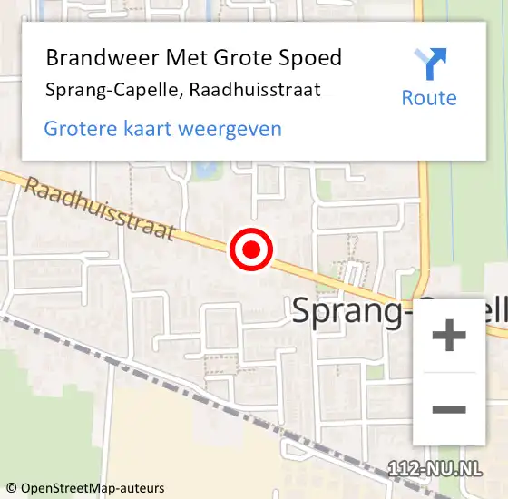 Locatie op kaart van de 112 melding: Brandweer Met Grote Spoed Naar Sprang-Capelle, Raadhuisstraat op 28 juli 2022 22:59