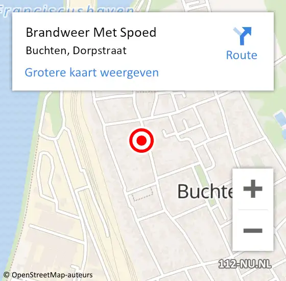 Locatie op kaart van de 112 melding: Brandweer Met Spoed Naar Buchten, Dorpstraat op 28 juli 2022 23:17