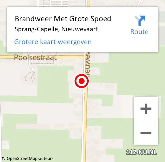 Locatie op kaart van de 112 melding: Brandweer Met Grote Spoed Naar Sprang-Capelle, Nieuwevaart op 29 juli 2022 03:41