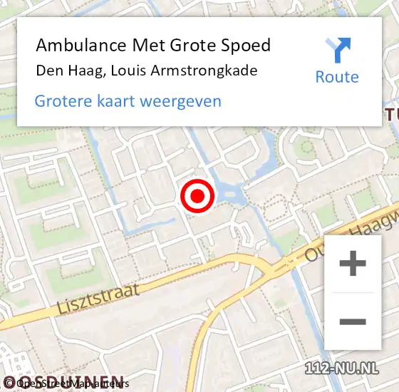 Locatie op kaart van de 112 melding: Ambulance Met Grote Spoed Naar Den Haag, Louis Armstrongkade op 29 juli 2022 08:07