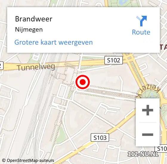 Locatie op kaart van de 112 melding: Brandweer Nijmegen op 24 juli 2014 17:06