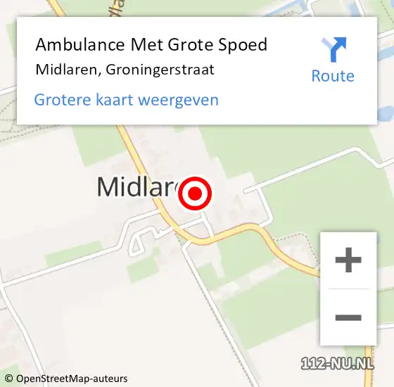 Locatie op kaart van de 112 melding: Ambulance Met Grote Spoed Naar Midlaren, Groningerstraat op 29 juli 2022 10:08