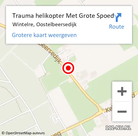 Locatie op kaart van de 112 melding: Trauma helikopter Met Grote Spoed Naar Wintelre, Oostelbeersedijk op 29 juli 2022 10:37