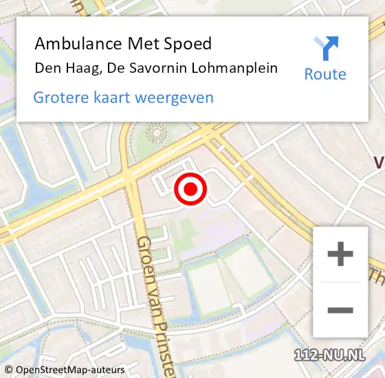 Locatie op kaart van de 112 melding: Ambulance Met Spoed Naar Den Haag, De Savornin Lohmanplein op 29 juli 2022 12:50