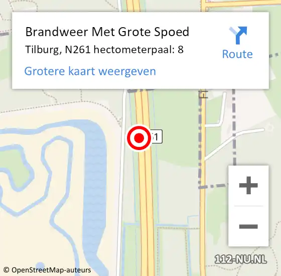 Locatie op kaart van de 112 melding: Brandweer Met Grote Spoed Naar Tilburg, N261 hectometerpaal: 8 op 29 juli 2022 13:09