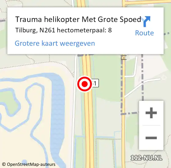 Locatie op kaart van de 112 melding: Trauma helikopter Met Grote Spoed Naar Tilburg, N261 hectometerpaal: 8 op 29 juli 2022 13:20
