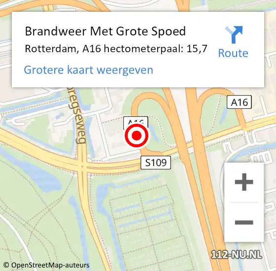 Locatie op kaart van de 112 melding: Brandweer Met Grote Spoed Naar Rotterdam, A16 hectometerpaal: 15,7 op 29 juli 2022 14:04