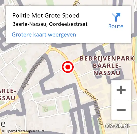 Locatie op kaart van de 112 melding: Politie Met Grote Spoed Naar Baarle-Nassau, Oordeelsestraat op 29 juli 2022 16:13