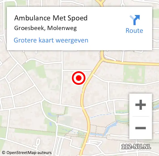 Locatie op kaart van de 112 melding: Ambulance Met Spoed Naar Groesbeek, Molenweg op 29 juli 2022 17:34