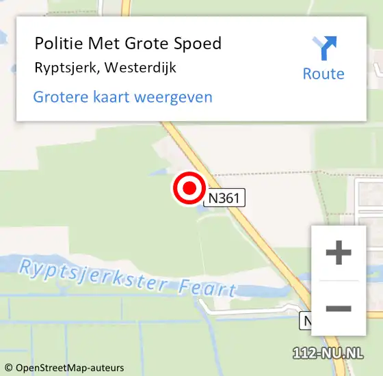 Locatie op kaart van de 112 melding: Politie Met Grote Spoed Naar Ryptsjerk, Westerdijk op 29 juli 2022 19:29