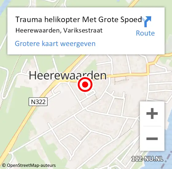 Locatie op kaart van de 112 melding: Trauma helikopter Met Grote Spoed Naar Heerewaarden, Variksestraat op 29 juli 2022 20:40