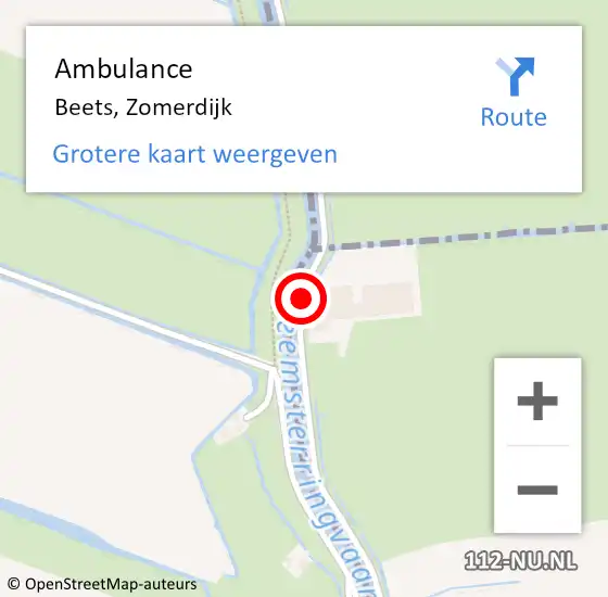 Locatie op kaart van de 112 melding: Ambulance Beets, Zomerdijk op 29 juli 2022 22:24
