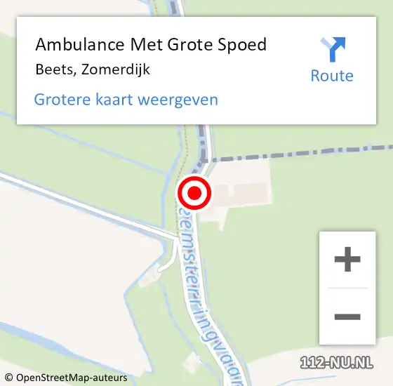 Locatie op kaart van de 112 melding: Ambulance Met Grote Spoed Naar Beets, Zomerdijk op 29 juli 2022 22:31
