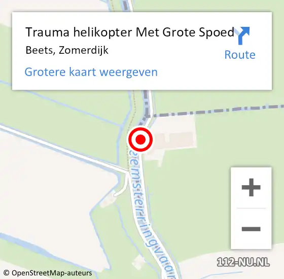 Locatie op kaart van de 112 melding: Trauma helikopter Met Grote Spoed Naar Beets, Zomerdijk op 29 juli 2022 22:33