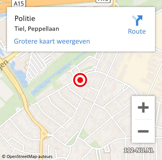 Locatie op kaart van de 112 melding: Politie Tiel, Peppellaan op 29 juli 2022 23:00