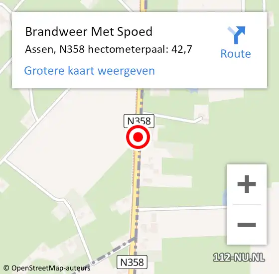 Locatie op kaart van de 112 melding: Brandweer Met Spoed Naar Assen, N358 hectometerpaal: 42,7 op 29 juli 2022 23:18