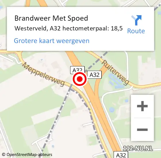 Locatie op kaart van de 112 melding: Brandweer Met Spoed Naar Westerveld, A32 hectometerpaal: 18,5 op 30 juli 2022 01:16