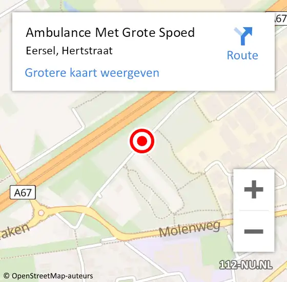 Locatie op kaart van de 112 melding: Ambulance Met Grote Spoed Naar Eersel, Hertstraat op 24 juli 2014 18:36