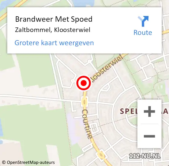 Locatie op kaart van de 112 melding: Brandweer Met Spoed Naar Zaltbommel, Kloosterwiel op 30 juli 2022 01:56