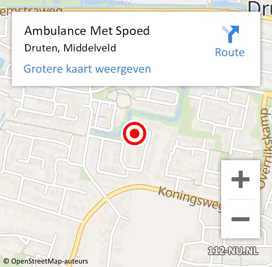 Locatie op kaart van de 112 melding: Ambulance Met Spoed Naar Druten, Middelveld op 30 juli 2022 06:18