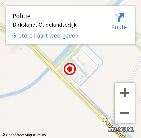 Locatie op kaart van de 112 melding: Politie Dirksland, Oudelandsedijk op 30 juli 2022 09:42