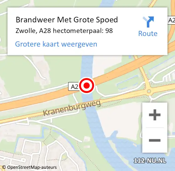 Locatie op kaart van de 112 melding: Brandweer Met Grote Spoed Naar Zwolle, A28 hectometerpaal: 98 op 30 juli 2022 11:47