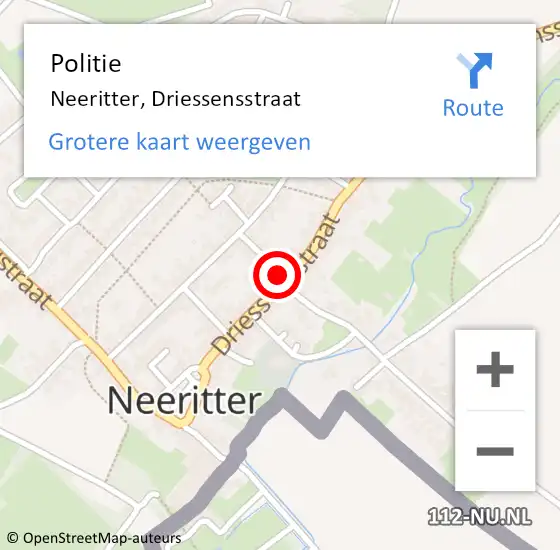 Locatie op kaart van de 112 melding: Politie Neeritter, Driessensstraat op 30 juli 2022 12:35