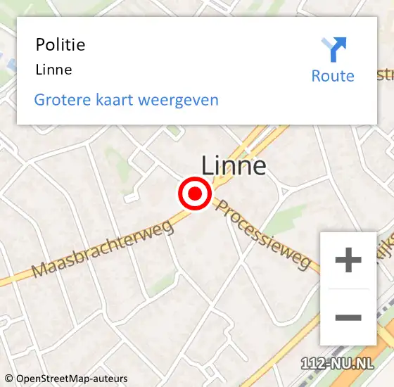 Locatie op kaart van de 112 melding: Politie Linne op 30 juli 2022 15:38