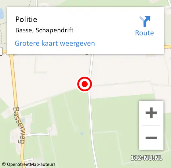 Locatie op kaart van de 112 melding: Politie Basse, Schapendrift op 30 juli 2022 16:24