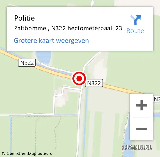 Locatie op kaart van de 112 melding: Politie Zaltbommel, N322 hectometerpaal: 23 op 30 juli 2022 17:52