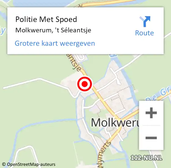 Locatie op kaart van de 112 melding: Politie Met Spoed Naar Molkwerum, 't Séleantsje op 30 juli 2022 18:08