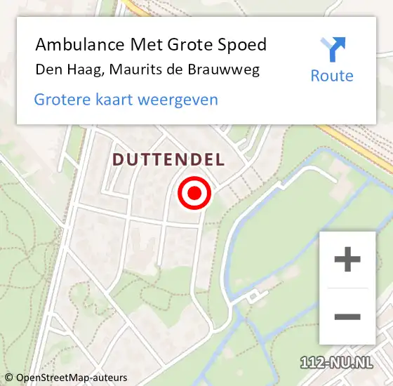Locatie op kaart van de 112 melding: Ambulance Met Grote Spoed Naar Den Haag, Maurits de Brauwweg op 30 juli 2022 19:54