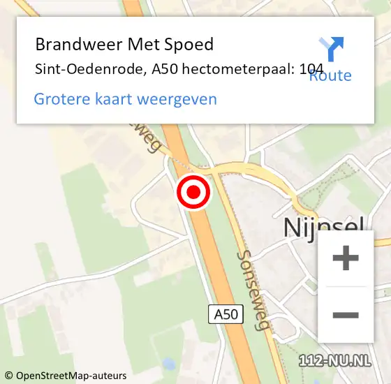 Locatie op kaart van de 112 melding: Brandweer Met Spoed Naar Sint-Oedenrode, A50 hectometerpaal: 104 op 30 juli 2022 20:44