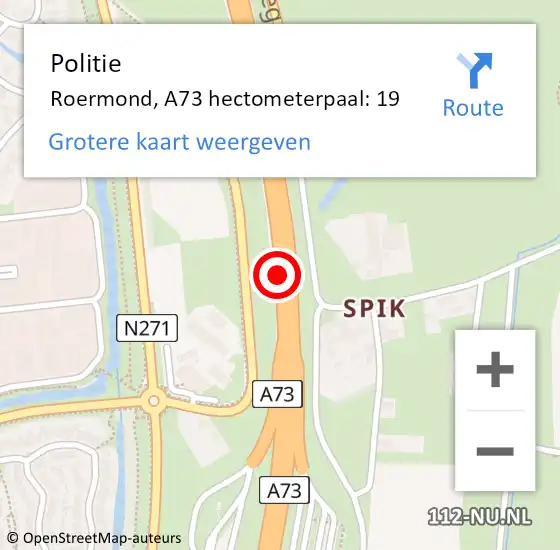 Locatie op kaart van de 112 melding: Politie Roermond, A73 hectometerpaal: 19 op 31 juli 2022 04:22