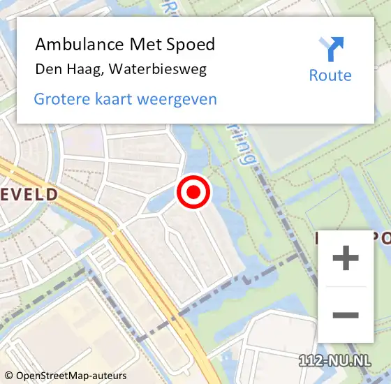 Locatie op kaart van de 112 melding: Ambulance Met Spoed Naar Den Haag, Waterbiesweg op 31 juli 2022 06:09