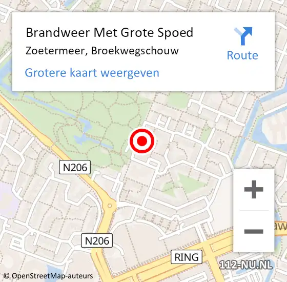 Locatie op kaart van de 112 melding: Brandweer Met Grote Spoed Naar Zoetermeer, Broekwegschouw op 31 juli 2022 09:00