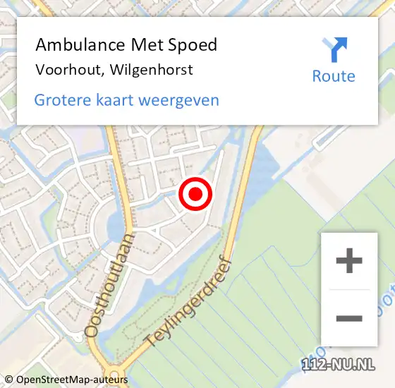 Locatie op kaart van de 112 melding: Ambulance Met Spoed Naar Voorhout, Wilgenhorst op 31 juli 2022 09:05