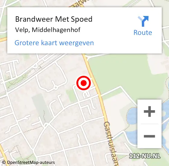 Locatie op kaart van de 112 melding: Brandweer Met Spoed Naar Velp, Middelhagenhof op 31 juli 2022 12:43