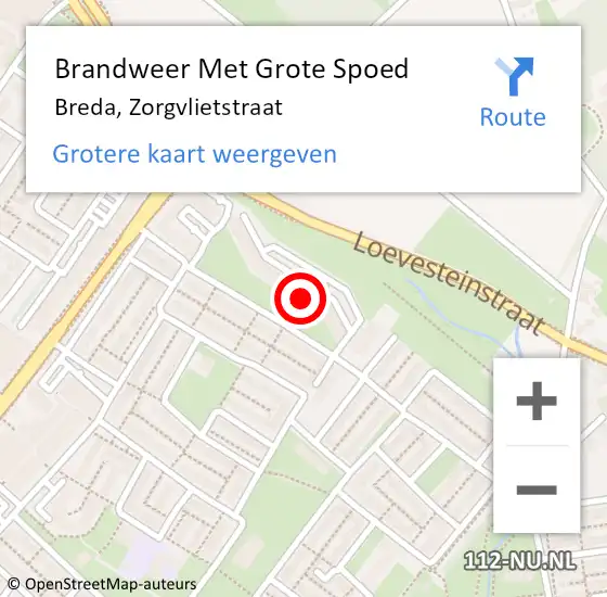 Locatie op kaart van de 112 melding: Brandweer Met Grote Spoed Naar Breda, Zorgvlietstraat op 31 juli 2022 13:30