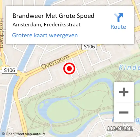 Locatie op kaart van de 112 melding: Brandweer Met Grote Spoed Naar Amsterdam, Frederiksstraat op 31 juli 2022 14:09