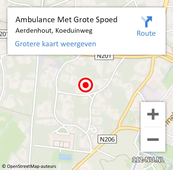 Locatie op kaart van de 112 melding: Ambulance Met Grote Spoed Naar Aerdenhout, Koeduinweg op 31 juli 2022 16:14