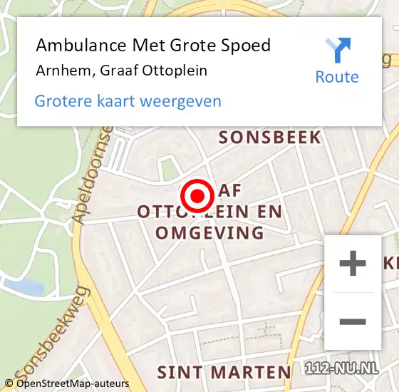 Locatie op kaart van de 112 melding: Ambulance Met Grote Spoed Naar Arnhem, Graaf Ottoplein op 31 juli 2022 16:31