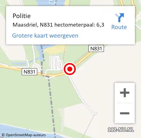 Locatie op kaart van de 112 melding: Politie Maasdriel, N831 hectometerpaal: 6,3 op 31 juli 2022 18:55