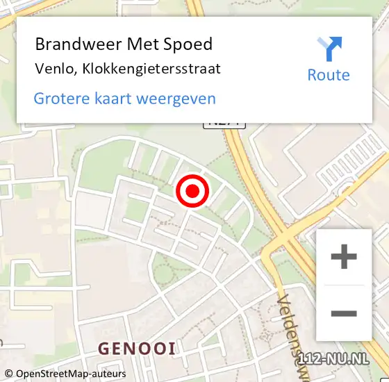 Locatie op kaart van de 112 melding: Brandweer Met Spoed Naar Venlo, Klokkengietersstraat op 31 juli 2022 19:21