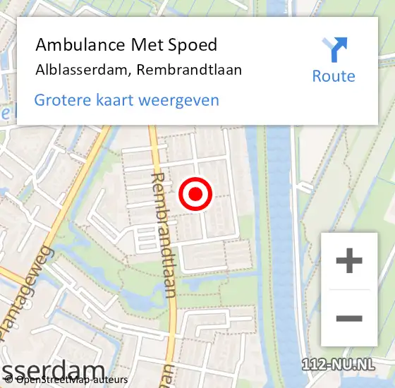 Locatie op kaart van de 112 melding: Ambulance Met Spoed Naar Alblasserdam, Rembrandtlaan op 31 juli 2022 20:46