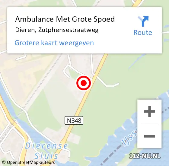 Locatie op kaart van de 112 melding: Ambulance Met Grote Spoed Naar Dieren, Zutphensestraatweg op 31 juli 2022 22:26
