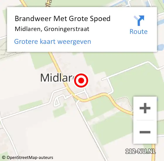 Locatie op kaart van de 112 melding: Brandweer Met Grote Spoed Naar Midlaren, Groningerstraat op 31 juli 2022 22:45