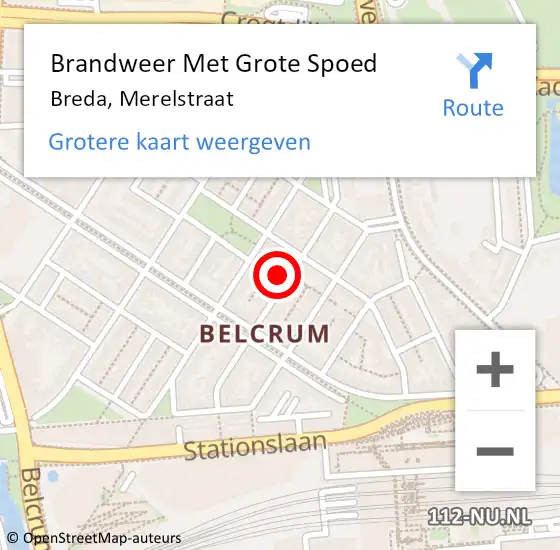 Locatie op kaart van de 112 melding: Brandweer Met Grote Spoed Naar Breda, Merelstraat op 31 juli 2022 23:40